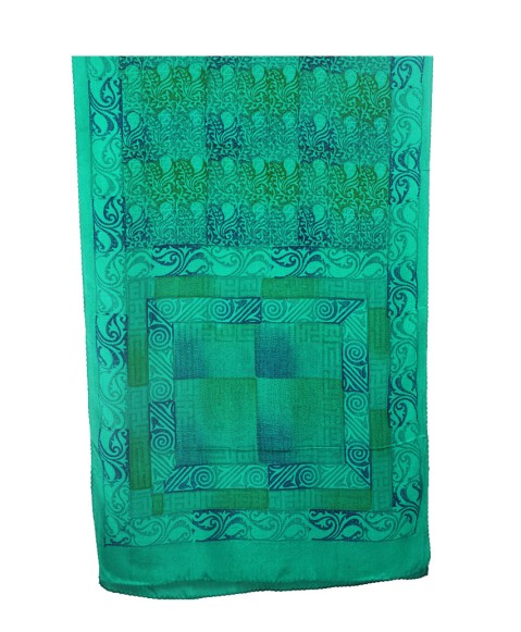 Crepe Silk Scarf - Blue And Green Paisley