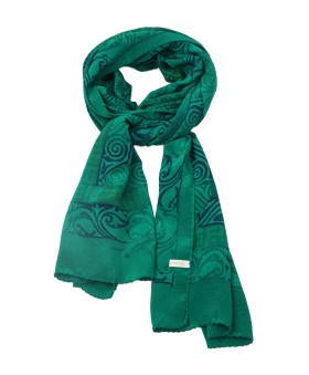 Crepe Silk Scarf - Blue And Green Paisley