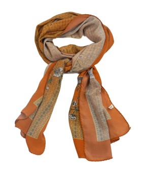 Crepe Silk Scarf - Mustard Flowers 