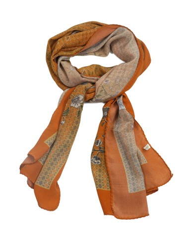 Crepe Silk Scarf - Mustard Flowers 