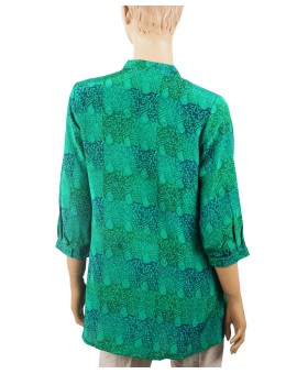 Short Silk Shirt - Green And Blue Paisley