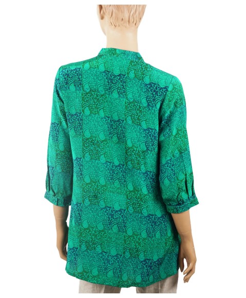 Short Silk Shirt - Green And Blue Paisley