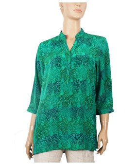 Short Silk Shirt - Green And Blue Paisley