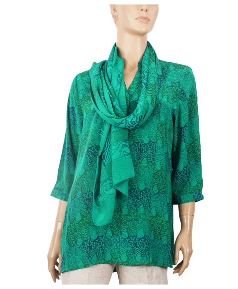 Short Silk Shirt - Green And Blue Paisley