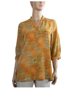 Short Silk Shirt - Mustard Floral