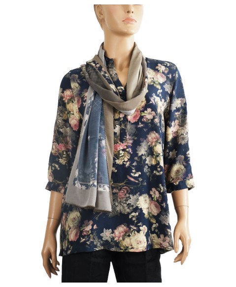 Short Silk Shirt - Black Base With Pink Floral