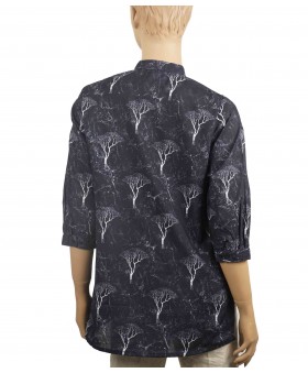 Casual Kurti - Black With White Tree Print