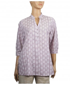 Casual Kurti - Lavender Base With White Print