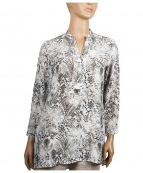 Long Silk Shirt - Black And White Flowers Creeper