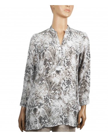 Long Silk Shirt - Black And White Flowers Creeper