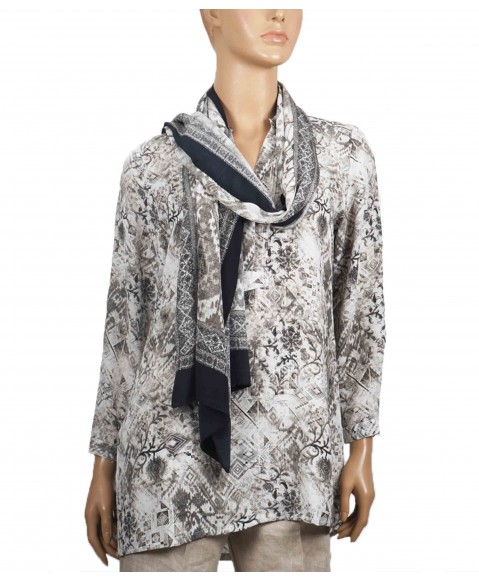 Long Silk Shirt - Black And White Flowers Creeper