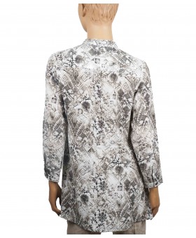 Long Silk Shirt - Black And White Flowers Creeper