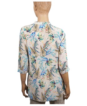 Short Silk Shirt - Beige Leafy Prints