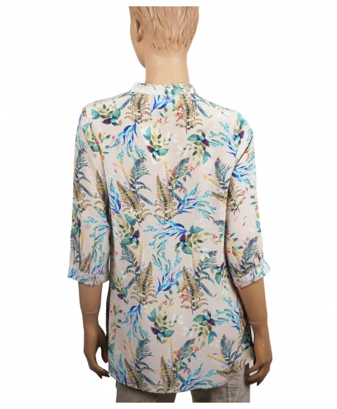 Short Silk Shirt - Beige Leafy Prints