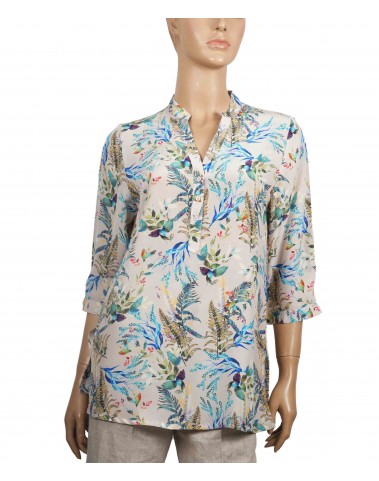 Short Silk Shirt - Beige Leafy Prints