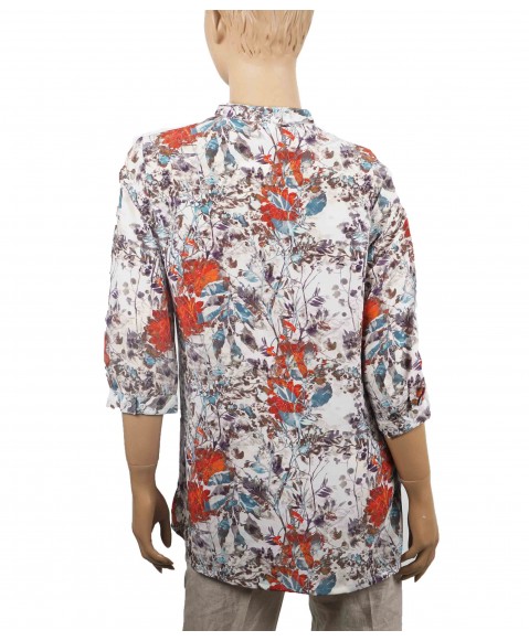 Short Silk Shirt - Big Red Flowers