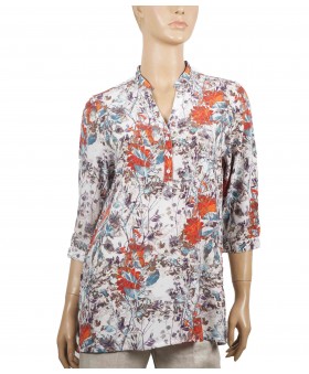 Short Silk Shirt - Big Red Flowers