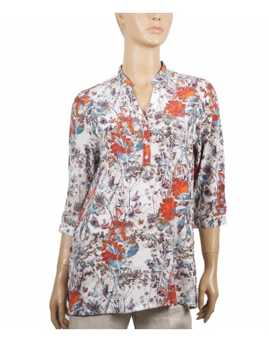 Short Silk Shirt - Big Red Flowers