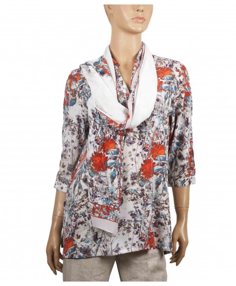 Short Silk Shirt - Big Red Flowers