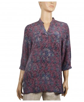 Short Silk Shirt - Pink And Blue Big Paisley