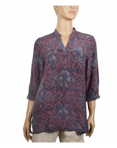 Short Silk Shirt - Pink And Blue Big Paisley