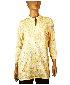 Casual Kurti - Yellow Floral Embroidery