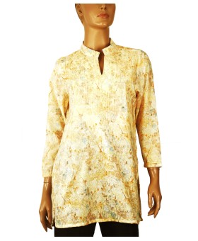Casual Kurti - Yellow Floral Embroidery