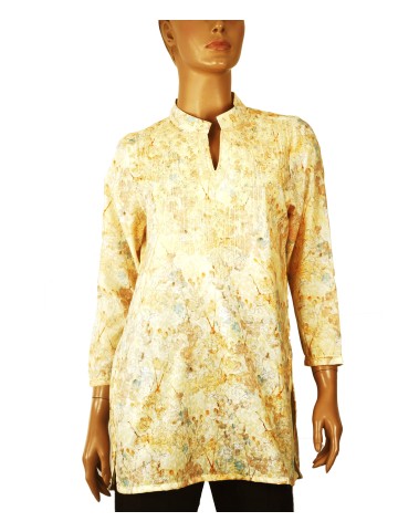 Casual Kurti - Yellow Floral Embroidery