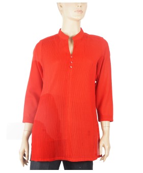 Casual Kurti - Red Pintuck With Diamond Button