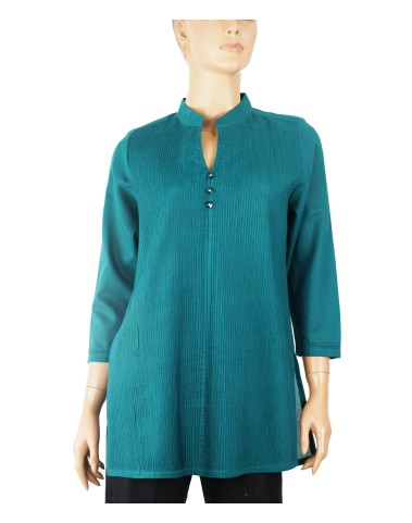 Casual Kurti - Peacock Green Pintuck With Diamond Button