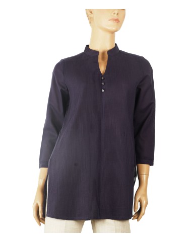 Casual Kurti - Purple Pintuck With Diamond Button