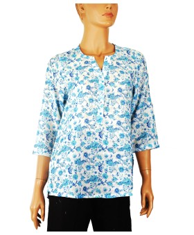 Casual Kurti - Blue Floral Creeper