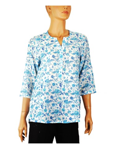 Casual Kurti - Blue Floral Creeper