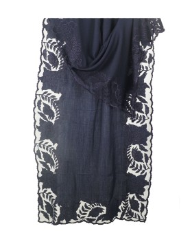 Navy Blue Floral Cutwork Stole