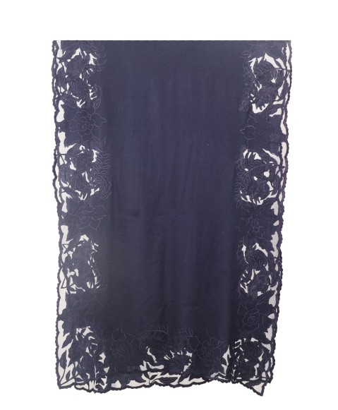 Navy Blue Floral Cutwork Stole