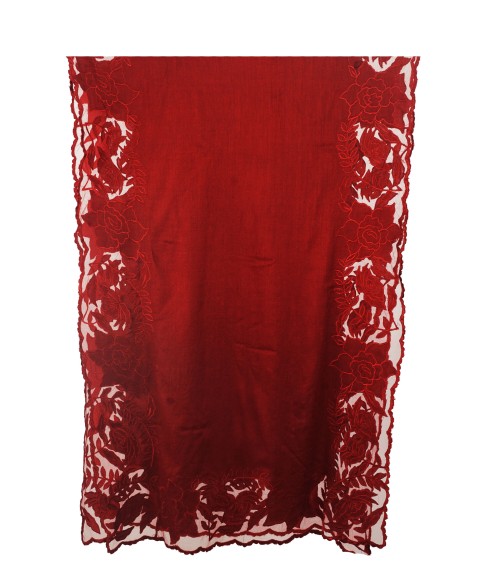 Maroon Floral Cutwork Stole