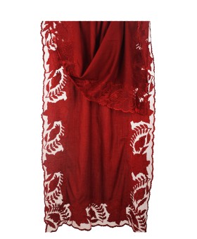 Maroon Floral Cutwork Stole