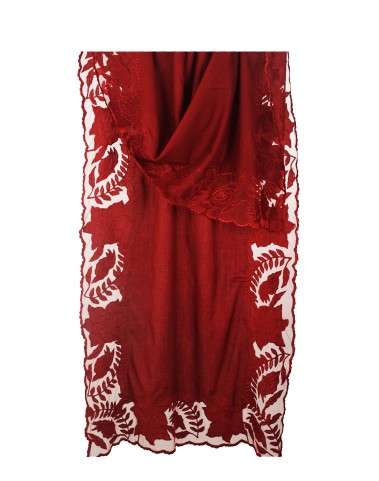 Maroon Floral Cutwork Stole