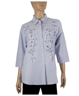 Casual Shirt - White And Blue Stripe With Embroidery