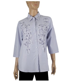 Casual Shirt - White And Blue Stripe With Embroidery