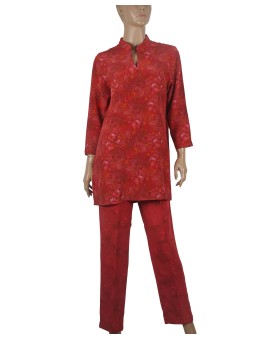 Silk Co-ord Set - Red Leaf