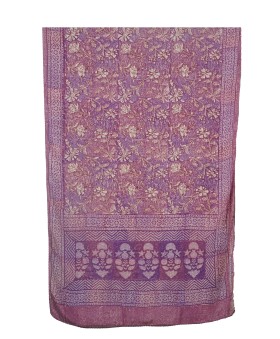 Crepe Silk Scarf - Beige Floral On Purple Base