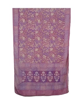 Crepe Silk Scarf - Beige Floral On Purple Base