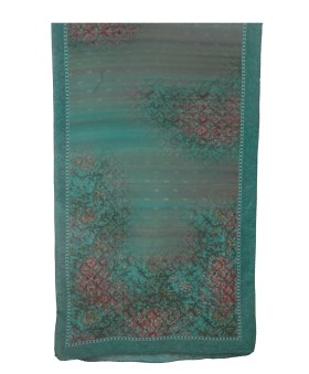 Crepe Silk Scarf - Green Floral Abstract