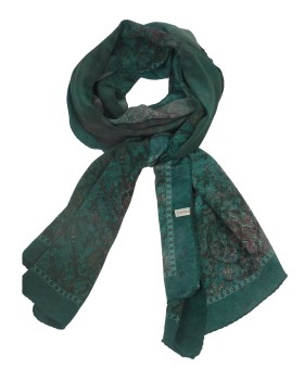 Crepe Silk Scarf - Green Floral Abstract