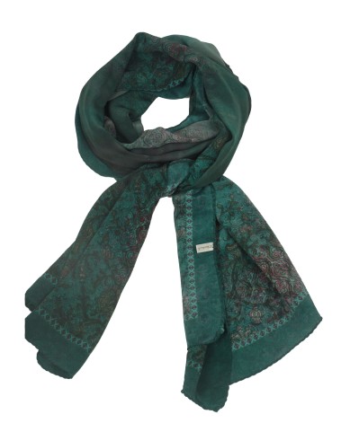 Crepe Silk Scarf - Green Floral Abstract