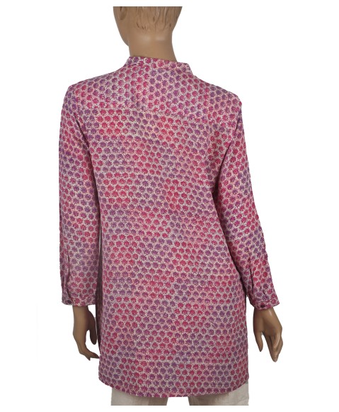 Long Silk Shirt - Tiny Pink Flowers