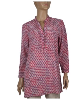 Long Silk Shirt - Tiny Pink Flowers