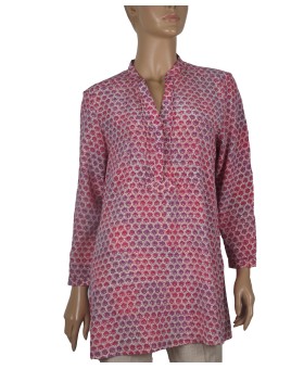 Long Silk Shirt - Tiny Pink Flowers