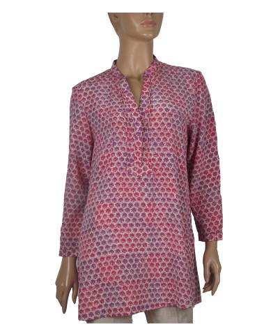 Long Silk Shirt - Tiny Pink Flowers